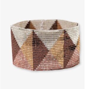 Ink + Alloy Brooklyn Triangles Beaded Stretch Bracelet Mixed Metallics